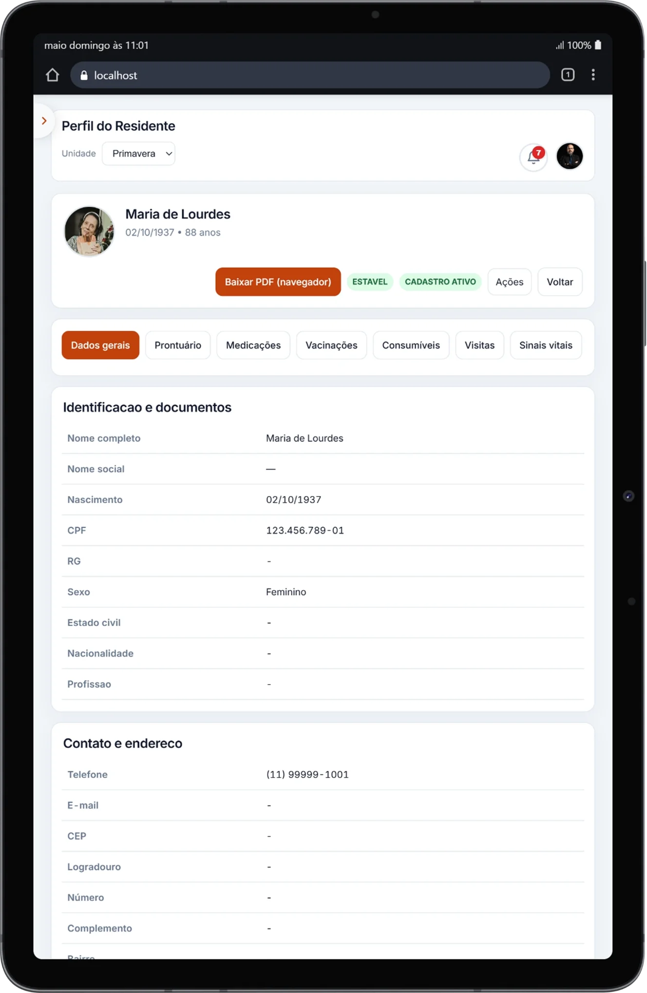 Perfil do residente no ILPI360